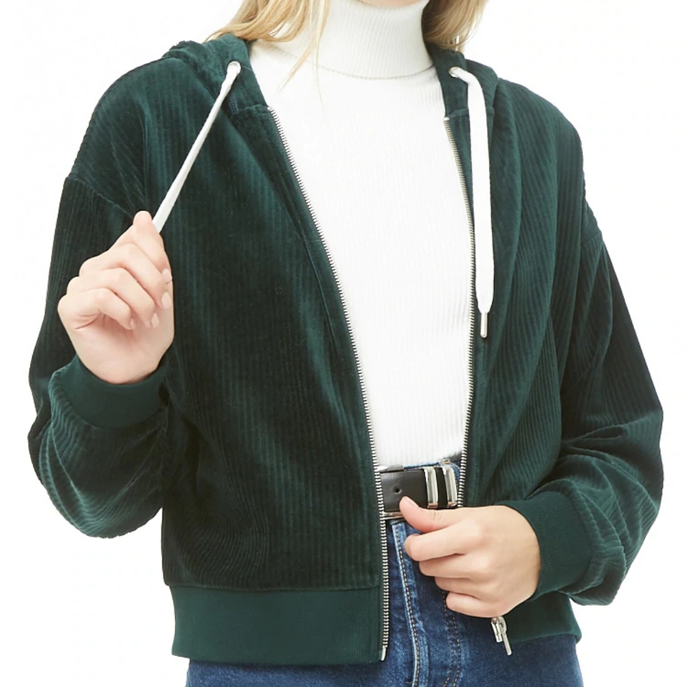 Emerald Green Velvet Zip Up Hoodie